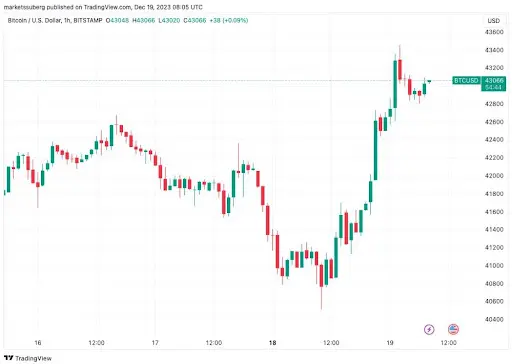 Graf cene bitcoina - nedavni skok na 43.000 USD Nenaden porast cene bitcoina